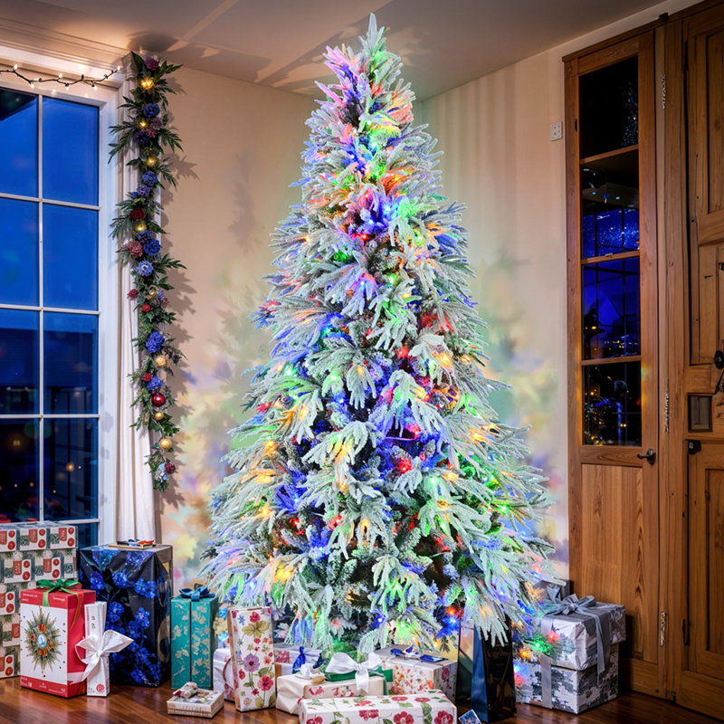 7 foot pre lit flocked christmas tree best sale